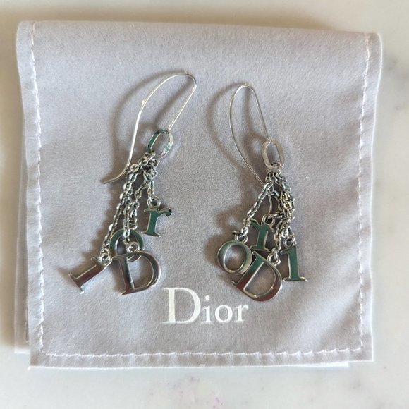 NWT Dior Silver Charm Earrings Vintage Wire Drop Rare - Picture 5 of 5